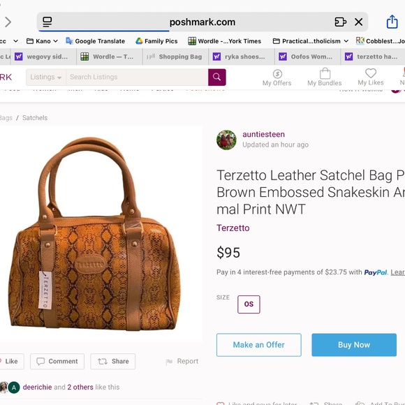 Terzetto Snakeskin Pattern Genuine Leather Satchel | eBay Terzetto Embossed Snakeskin leather